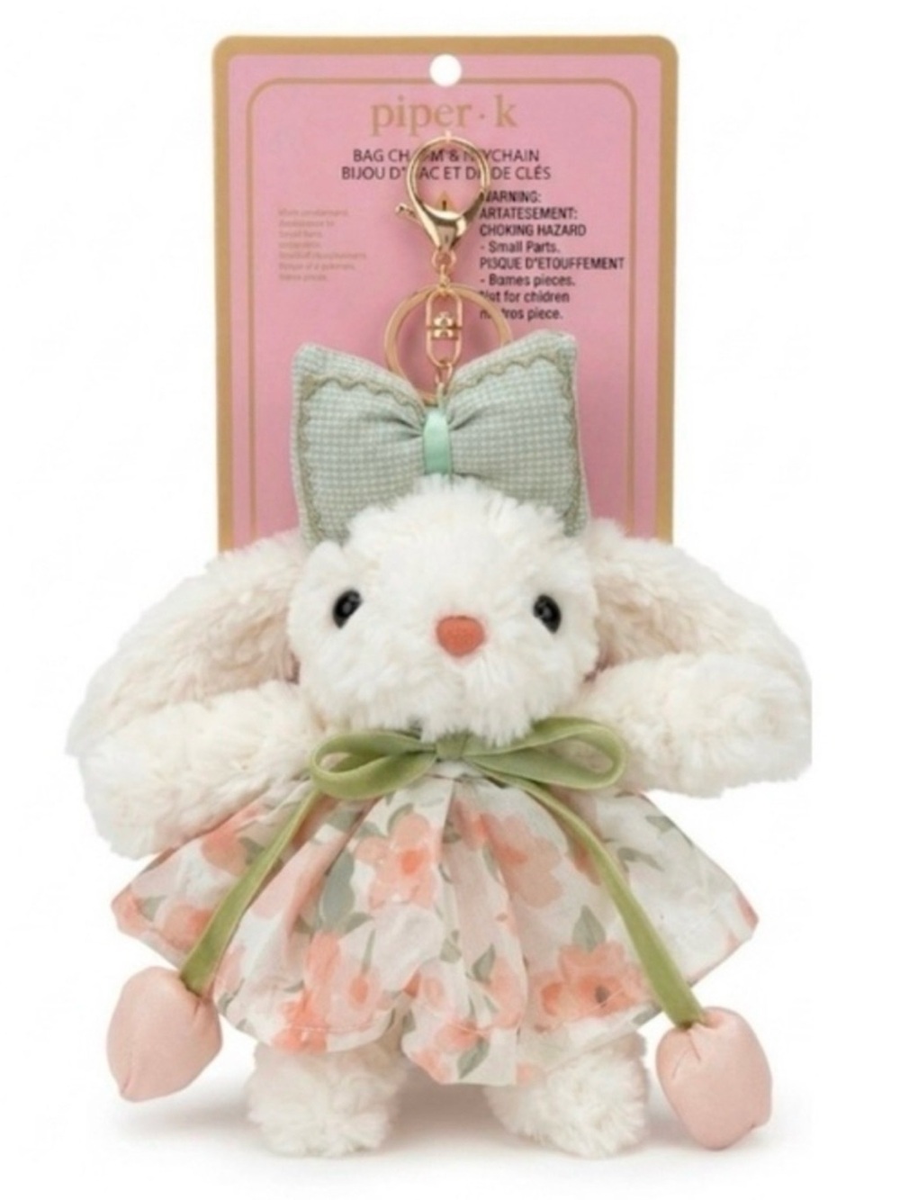 piper.k 🌹Plush 🐰Bunny Bag Charm Keychain - Cream with Floral Dress🌺🌸